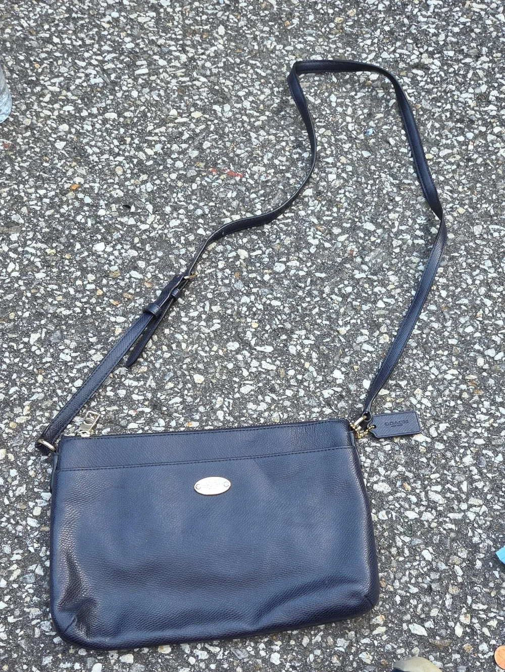 Coach Navy Leather Crossbody with Gold Hardware